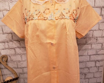 1960s Peach colored 2 pc set vintage pajamas Seven17Teen embroidered unworn deadstock 1950s Riverdale pjs slumber party high waisted pants
