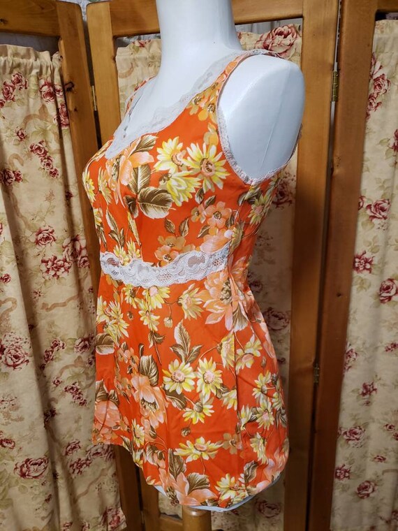 Vintage semi sheer brown green floral multi fabric camisole top