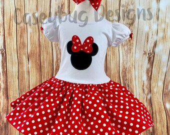 Minnie Mouse inspired twirl dress with crinoline, Minnie Mouse inspired party dress, Minnie Mouse inspired birthday dress