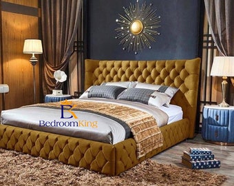 Emperor Chesterfield Wingback Buttoned Bed Frame Available in Double King Superking Soft Plush Velvet UK SIZING ONLY