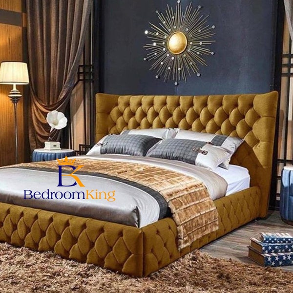 Emperor Chesterfield Wingback Buttoned Bed Frame Available in Double King Superking Soft Plush Velvet UK SIZING ONLY