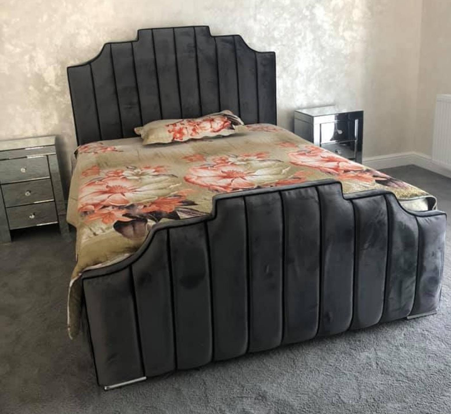 Art Deco Bed Frame Available in 4ft6, 5ft, 6ft Choose Fabric and Colour