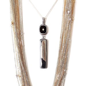 Black Vintage Glass and Apache Pyrite Pendant | Black & Gold Stone Pendant | Simple Rectangle | Deco Divinity Pendant | Chain NOT Included