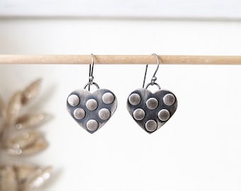 Falling For Cupid Earrings - Ox. Sterling Silver Polk-a-Dot Hearts