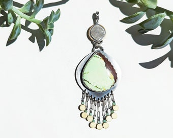 Chips & Guac Pendant - Ox. Sterling Silver Brass Fringe w/ Lemon Chrysoprase, Heishi and Chrysoprase Beads (Chain NOT Included)