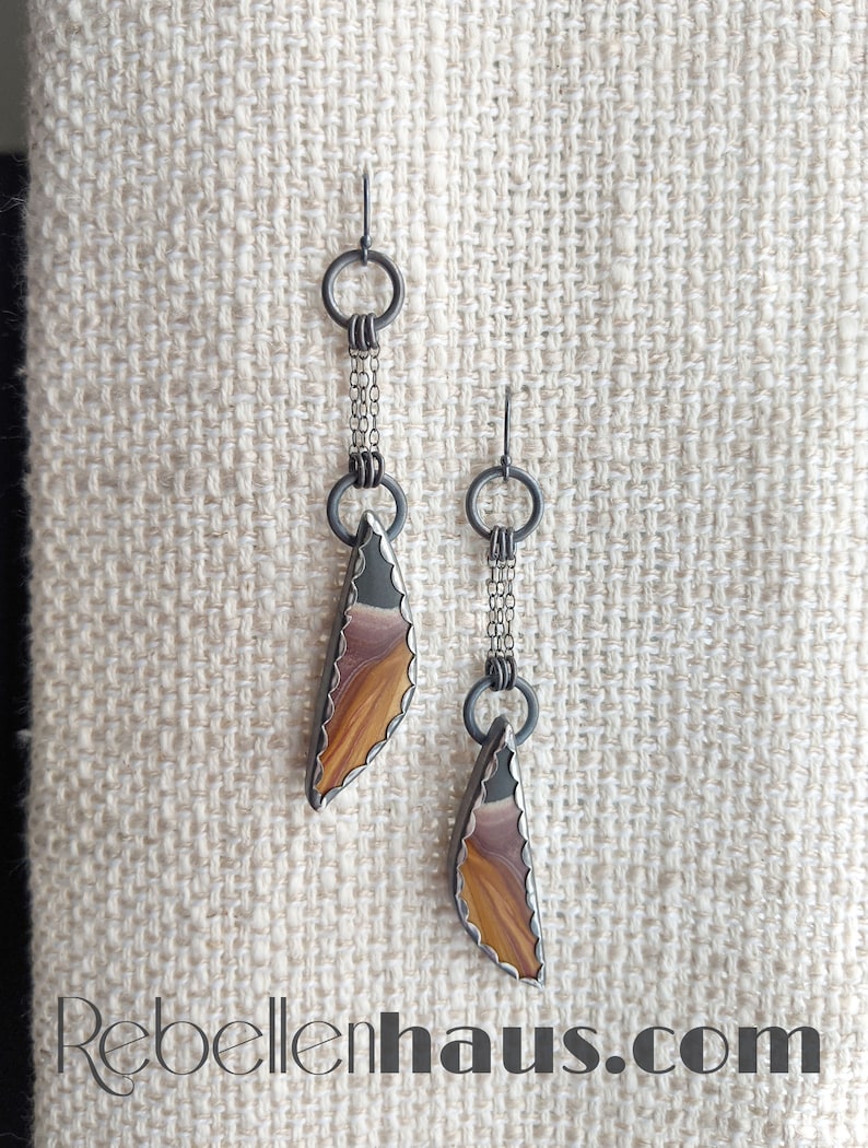 Ga Ga Gorgeous Earrings Oxidized Sterling Silver Chain Drops w Sonora Jasper Drops