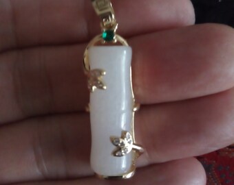 White Hetian Jade Bamboo Necklace-Bamboo Jade Necklace Pendant-925 Silver Necklace-Charm Necklaces-Inlaid Jade Jewelry