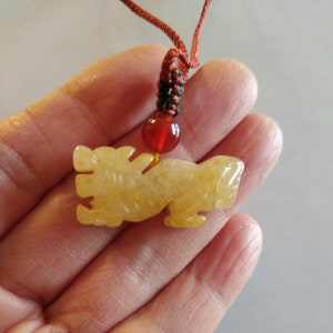 2024 Zodiac Dragon yellow Jade pendant. Hand carved 100% Jade Dragon. Good luck and longevity pendant.
