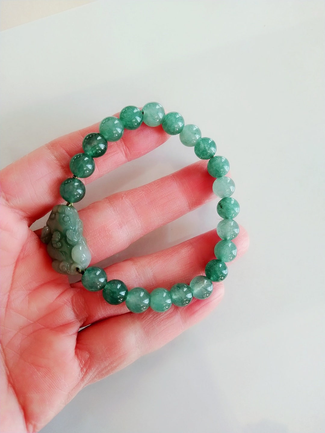 Feng Shui Dragon Pixiu Green Jade Bracelet. Hand Carved 100 Etsy