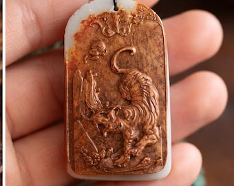 Hand Carved  Jade Tiger pendant Necklace. Natural stone and original two colors.