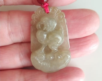 Hand Carved Jadeite Jade Monkey Pendant: Zodiac Good Luck Charm