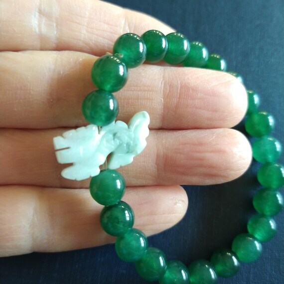 Zodiac Dragon Green Jade Bracelet. Hand Carved Jade Dragon