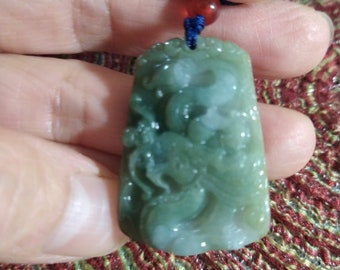 2024 Zodiac Dragon Green Jade pendant. Hand carved 100% Green Jade Dragon. Good luck and powerful Dragon pendant. Good gift for everyone.