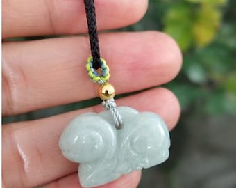 Natural Jadeite jade sheep pendant Necklace. Natural stone and original color.