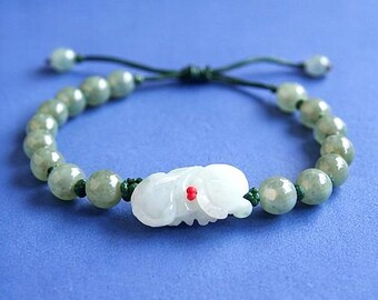 Hand Carved Green Jade Ox Bracelet: Adjustable Zodiac Jewelry