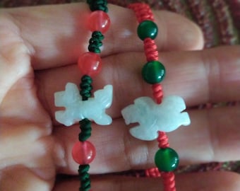 Zodiac Jade Horse Bracelet: Red & Green Jade Beads