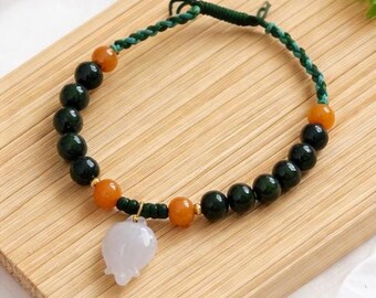 Hand carved Jade flower with Jade beads Bracelet. Jade beads with natural stone and categorized as Type A