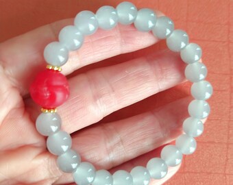 Red Agate Buddha with Grey Jade beads Bracelet. Hand carved Agate ( 南红玛瑙）Buddha with natural stone and original color.