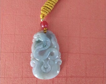 Hand Carved Green Jade Snake Pendant Necklace: Zodiac Charm