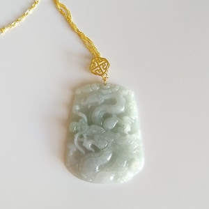 Zodiac Green Jade Dragon pendant. Hand carved 100% Jade Dragon. Original color no dyeing. Good luck and powerful Jade Dragon pendant.