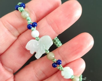 Jadeite Jade Sheep Bracelet: Hand-Knotted Adjustable Art Jewelry
