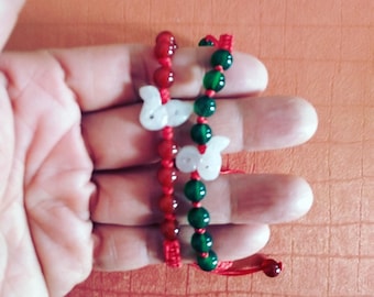 Jade Snake Bracelet: Hand-Knotted Red & Green Jadeite Beads