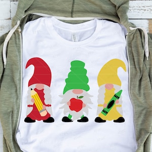 Back to School Gnomes DIGITAL SVG Cut File, School Gnomes svg, School Gnomes Cut File, School Gnome Pencil Apple Crayon Gnome Teacher svg