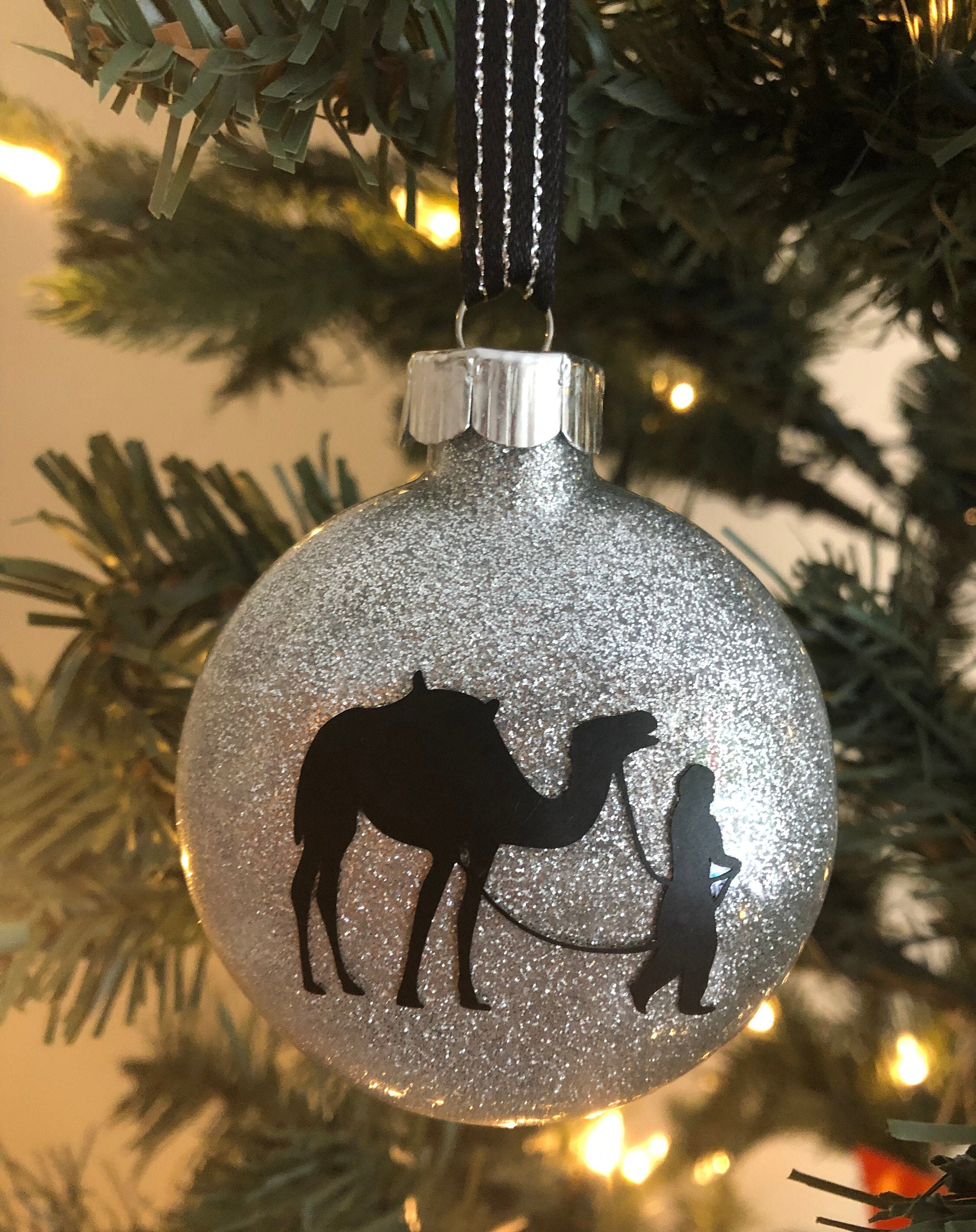 Nativity Scene Glass Ornaments Set of Six Glitter Nativity Etsy