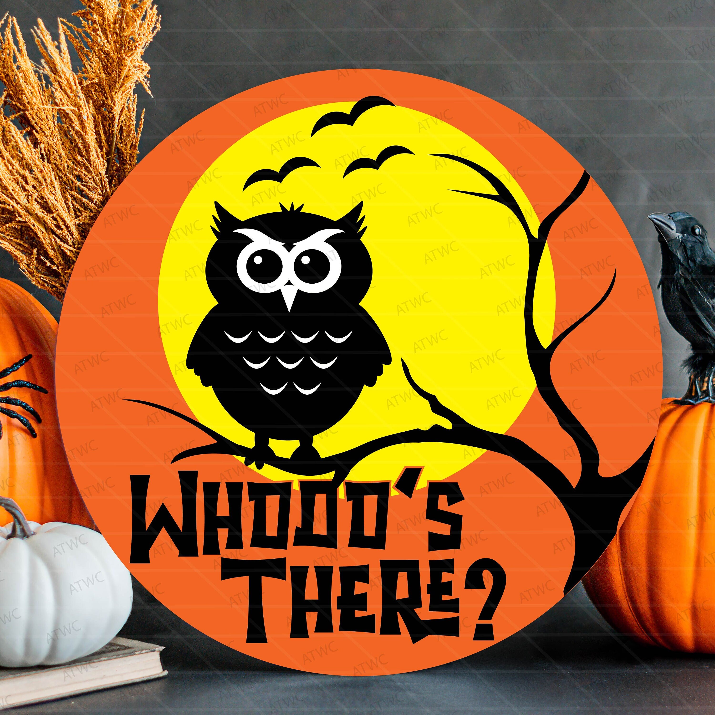 Halloween svg, Halloween Wood Round svg, Halloween Owl svg, Whooo's There Owl svg, Halloween Owl