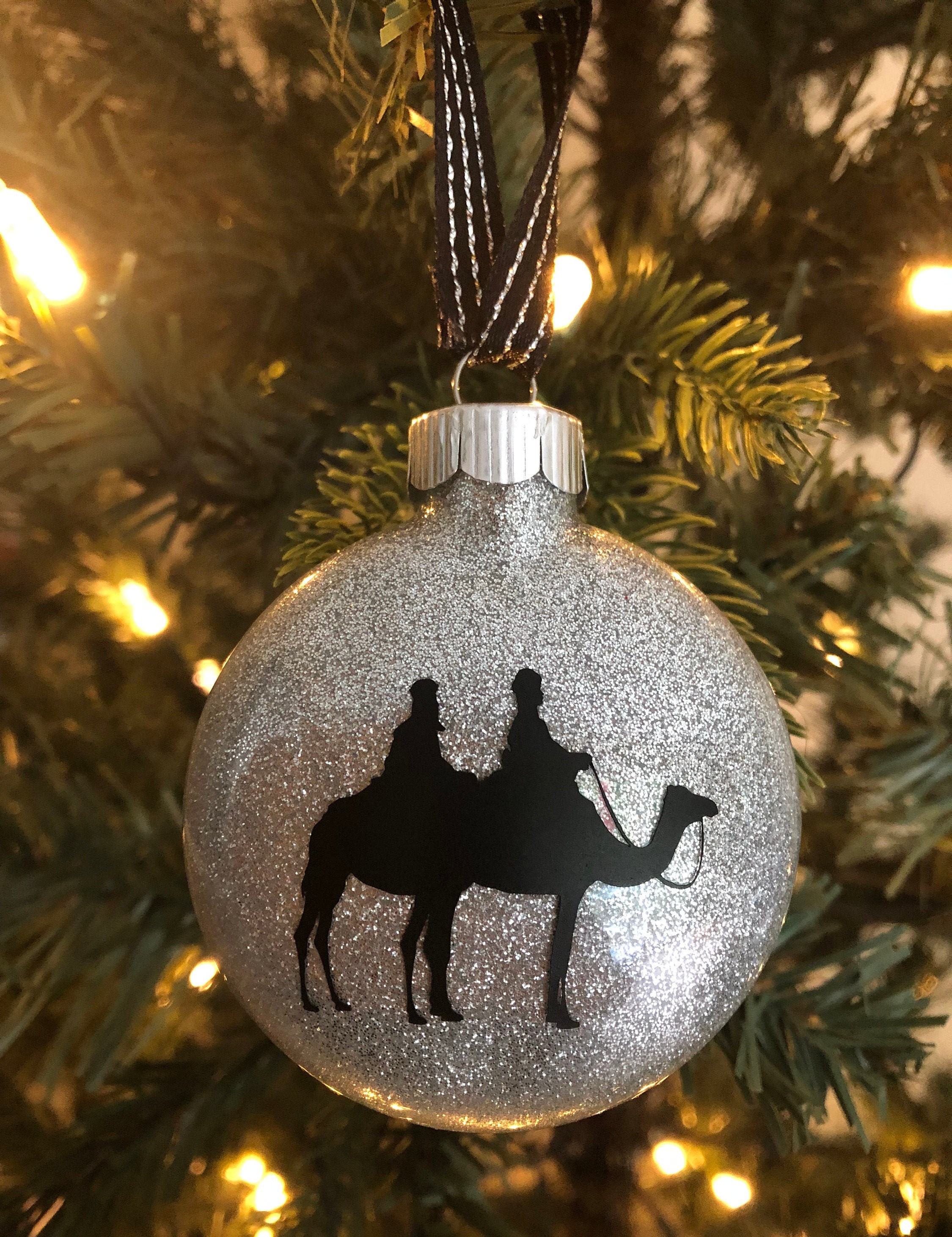 Nativity Scene Glass Ornaments Set of Six Glitter Nativity Etsy