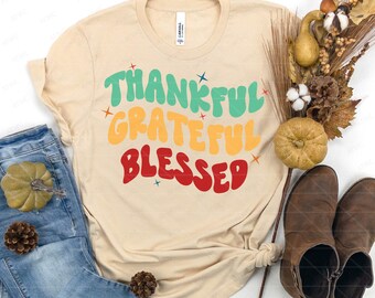 Thankful Grateful Blessed Retro DIGITAL svg Cut File, Thanksgiving SVG, Thankful svg, Grateful svg, Retro svg, Thanksgiving Holiday svg