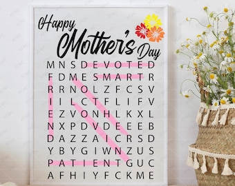 Moederdag Woord zoeken DIGITAAL SVG Cut File, Moederdag Gelaagd Cut File SVG, Word Search svg, Mom Mother Word Search, Digital Instant
