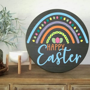 Happy Easter Wood Round DIGITAL svg Cut File, Easter svg, Happy Easter svg, Easter Eggs svg, Boho Rainbow Easter Wood Sign Decor svg