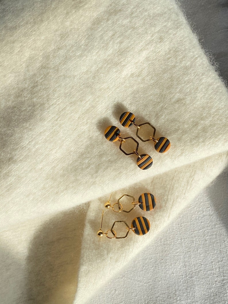 Handmade Save The Bees EarringsPolymer ClayPolymer Clay EarringsClay JewelleryUnique and Abstract JeweleryCustomisable