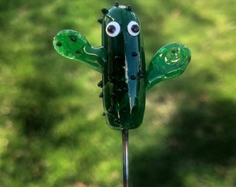 Cactus Plant Stakes, Handcrafted Lampwork Glass, est'd length 9-10", priced each