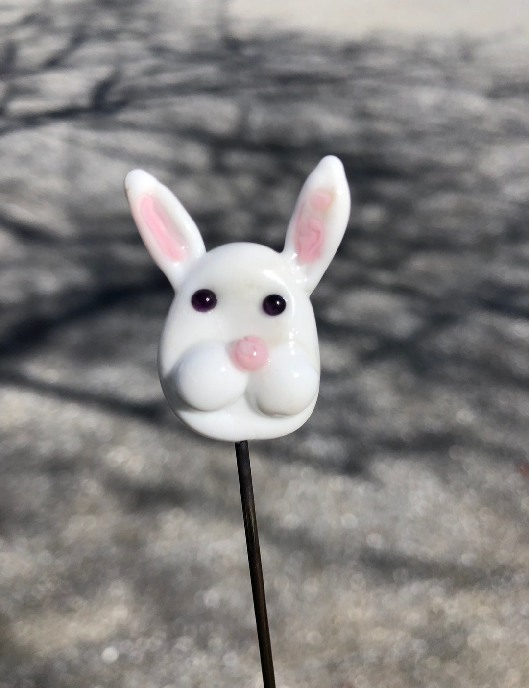 Bunny Rabbit Plant Stake, Handcrafted Lampwork Glass, Stake=9-10