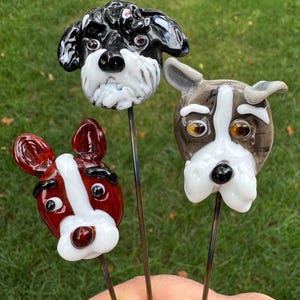 New!!!  Dog Plant Stakes, Handcrafted Glass, stake=9-10&quot; L; Dog - est&#39;d 1-1.25&quot; H x 1.0&quot; W, sold by each, select 1 when ordering