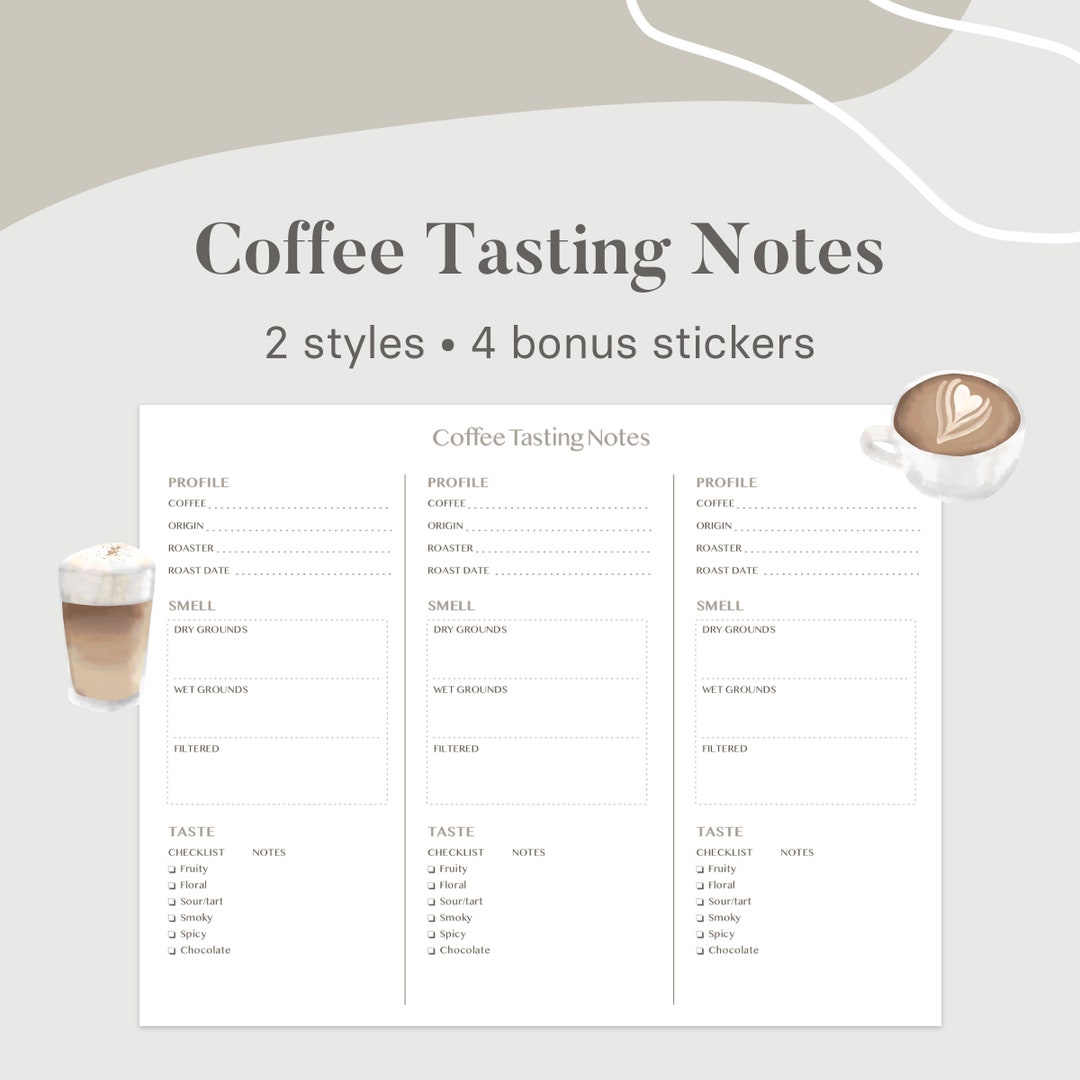 Coffee Tasting Notes PDF Notetaking Template 2 Styles, 4 Digital
