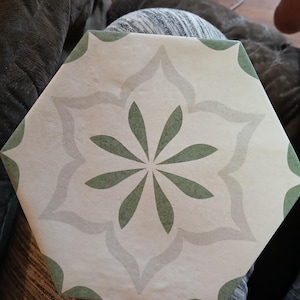 6 inch green and white Octagonal trivit signed by David with cork back