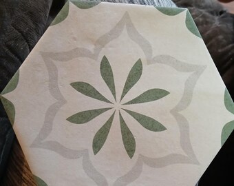 6 inch green and white Octagonal trivit signed by David with cork back