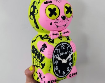 Neon Pop Kit-Cat Klock© Custom Clock - Fluorescent Colors Hype Tattoos Original Art Hand Painted - x Gabbie - One of a kind!