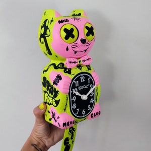 Neon Pop Kit-Cat Klock© Custom Clock - Fluorescent Colors Hype Tattoos Original Art Hand Painted - x Gabbie - One of a kind!