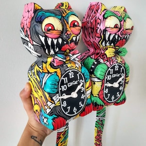 Kit-Cat Klock© Custom Clock - Original Art Custom Painted Zombie Kitty Cat Creepy Horror Monster - Original Gift - x Gabbie - One of a kind!