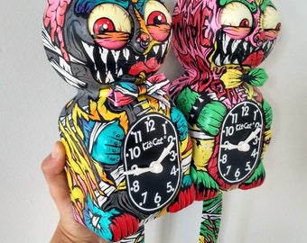 Kit-Cat Klock© Custom Clock - Original Art Custom Painted Zombie Kitty Cat Creepy Horror Monster - Original Gift - x Gabbie - One of a kind!
