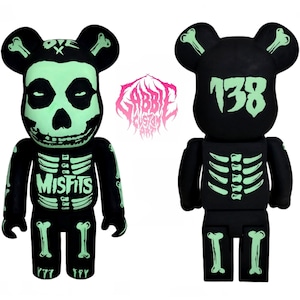 Misfits Bear Brick -Glow in the Dark- Custom Art Toy Hand painted x Gabbie - We are 138 Punk Rock Horror Skull! - Figurine Statue Home Decor