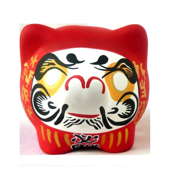 Daruma Doll Piggy Bank -  Japanese Bodhidharma Zen Buddhism Good Luck Fortune Red - Original Art Custom Painted- One of a kind!