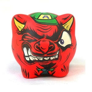 AC/DC Angus Young Piggy Bank -  Hard Rock Guitar Devil Musician Rocker - Original Art Custom Painted- One of a kind!