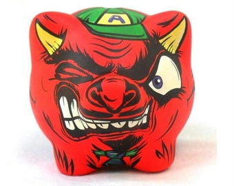 AC/DC Angus Junges Sparschwein - Hard Rock Gitarre Teufel Musiker Rocker - Original Art Custom Painted- Unikat!