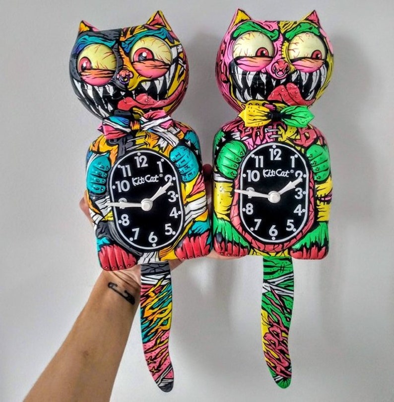 Kit-Cat Klock© Custom Clock Original Art Custom Painted Zombie Kitty Cat Creepy Horror Monster Original Gift x Gabbie One of a kind 画像 3