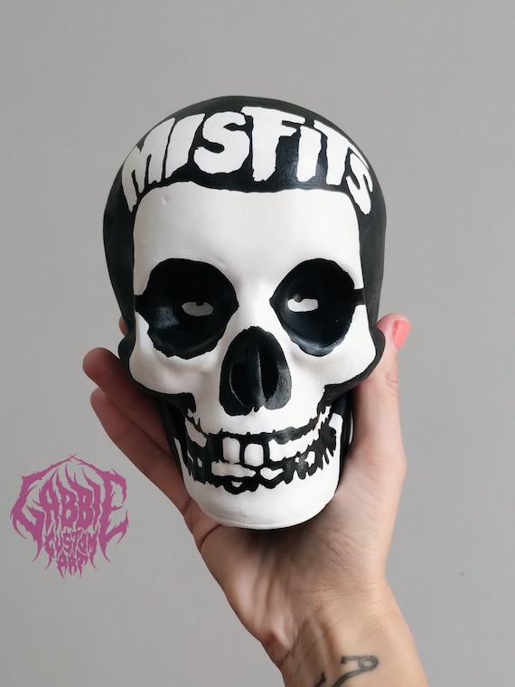A ceramic Misfits skull custom-painted as original punk art — 639 favorites don't lie, this is the rare Etsy find that belongs in a display case.